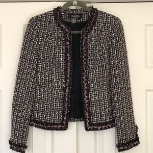 Tweed Cropped Blazer w Ruffled Ribbon Trim